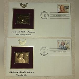 Two 1993 National Postal Museum Colonial Post 22kt Gold First Day Cover Stamps